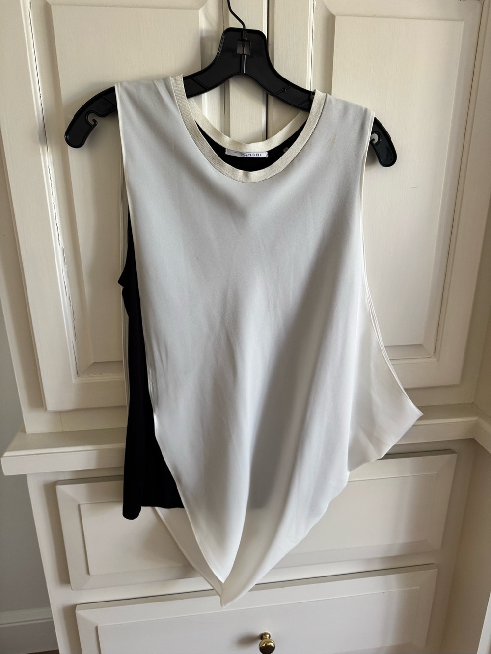 T Tahari Two-Tone Draped Sleeveless Tank - White & Black